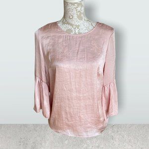 Women's Pink Satin bell sleeve top size small.